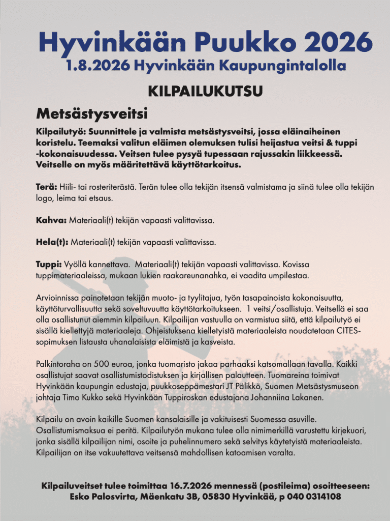 Hyvinkään Puukko 2026 kilpailukutsu